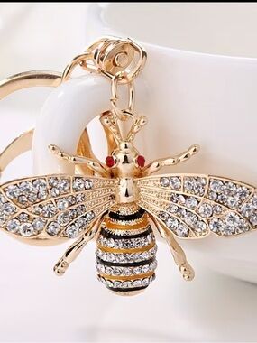 Gold Crystal Bee Brooch with Red Accent Eyes
